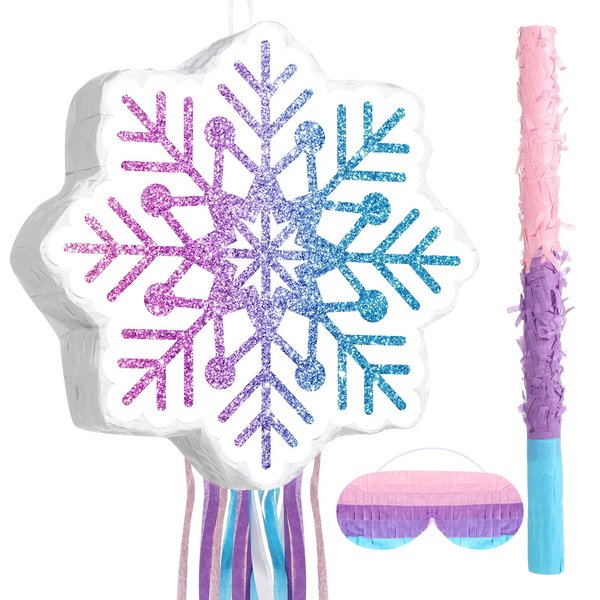 Harrycle Winter Piñata Christmas Piñata Wonderland Themed Piñata with Blindfold Bat for Christmas Princess Winter Theme Birthday Party Supplies Decorations(Pink, Blue,Snowflake)