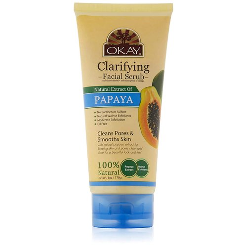OKAY Oil Control Facial Scrub Exfoliator - Exfoliating Face Wash, Face Scrub for Women and Men, Moisturizing and Brightening, Leaves Skin Smooth and Clean, Paraben Free - Papaya, 6 Oz (Pack of 1)