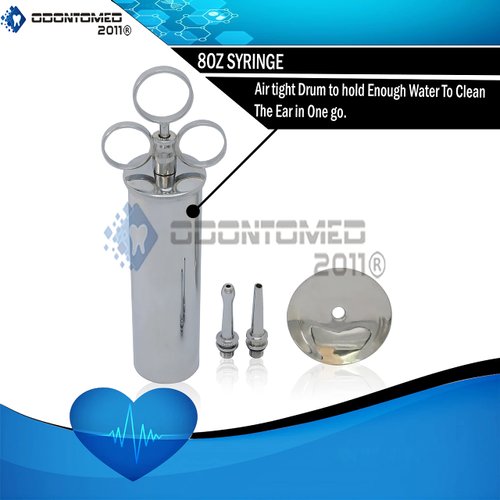 OdontoMed2011® NEW HIGH QUALITY EAR WAX REMOVAL SYRINGE 8 OZ- BRASS WITH CHROME FINISH VETERINARY INSTRUMENTS ODM