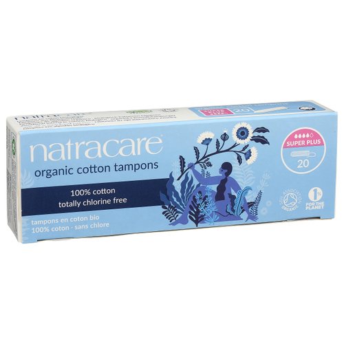 Natracare Non-Applicator 100% Organic Cotton Tampons, Super Plus, Totally Chlorine Free, Biodegradable and Compostable (1 Pack, 20 Tampons Total)
