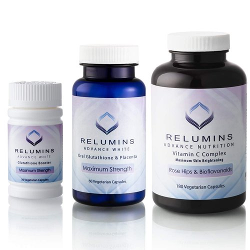Relumins Advanced White Oral Glutathione, Vitamin C MAX & Booster Capsules - Ultimate Lightening Set - New and Improved Now with Rose HIPS