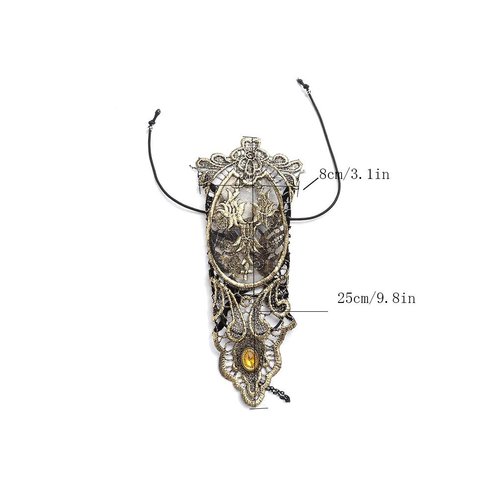 Jurxy Bronzing Fingerless Gloves Women Gothic Floral Lace Steampunk Wristband Ring Vintage Beaded Handmade Up Bridal Bracelet Set - 1 Pair Small Size