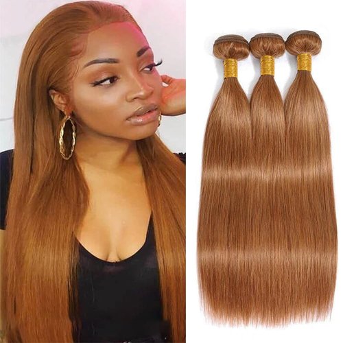Color 30 Brown Straight Human Hair Bundles Light Brown Straight Human Hair Bundles Double Weft Color 30 Bundles Human Hair Brazilian Remy Hair Extensions 16 16 16 inch