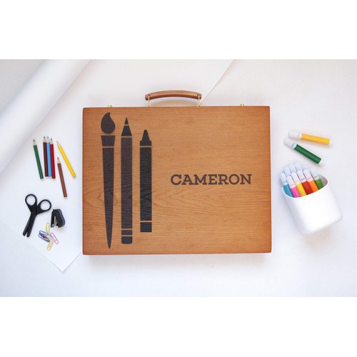 Qualtry Painting, Drawing & Art Supplies with Personalized Wooden Art Case for Kids 6-8 and 9-12 (Cameron Design) - Art Set, Paint Set, and Drawing Pencils Set for Boys and Girls