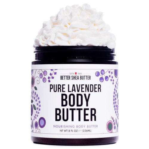 Lavender Body Butter with Shea Butter, Jojoba Oil & Lavender Essential Oil - Natural Lotion for Women, Non-Greasy Moisturizer for Dry Skin, Whipped Body Cream with Lavender Oil for Skin