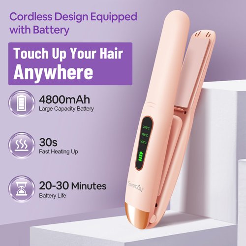 Sunmay Voga Cordless Hair Straightener and Curler 2 in 1, Titanium Portable Straightener for Travel, Mini Dual Voltage Flat Iron Hair Straightener with USB Charger for Thin Fine Hair, Preferred Gifts