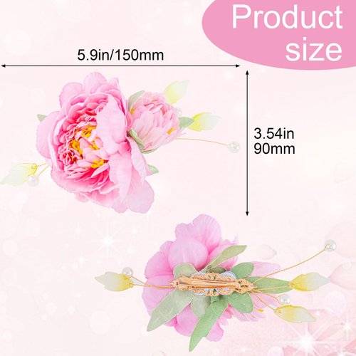 HINZIC 2pcs Silk Flower Hair Clips for Women, 2 in 1 Flower Brooch, Pearl Floral Hair Pins Barrettes for Women Girls Brides Party Wedding Decor Hair Buns Updo Holder Accessories- Pink & Light Pink