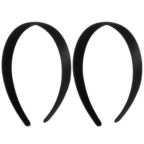2Pcs Headbands for Women Girls Satin Black Headband Women Plain Wide Hair Band Hoops Fashion Elastic Solid Hairband Accessories for Mothers Sisters Cosplay Holiday Halloween DIY Costumes Crafts Gifts
