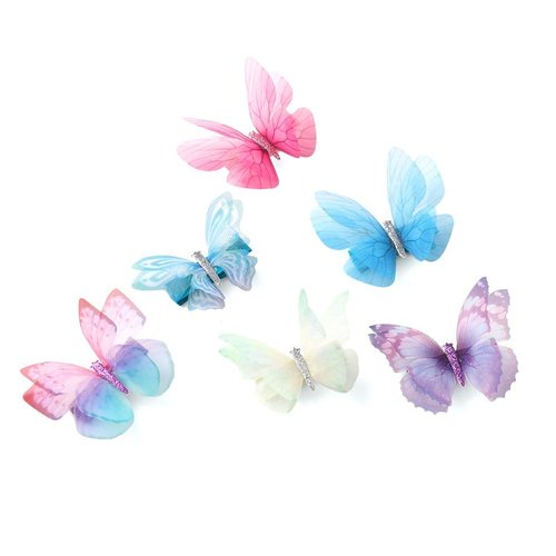 Liasun 6Pcs/pack 3D Colorful Organza Butterfly Hair Clips - Chiffon Fairy Wings - Ribbon Wrapped Clips 0.4Inch Barrettes Hair Accessories For Women and Girls(Multicolor1)