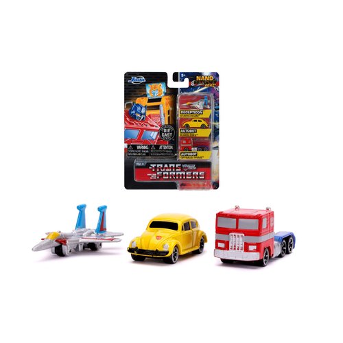 Jada Toys 253111005 Transformers Set of 3 Nano Die-cast Optimus Prime, Starscream, G1 Bumblebee VW Beetle Toy Cars Set 4 cm from 8 Years