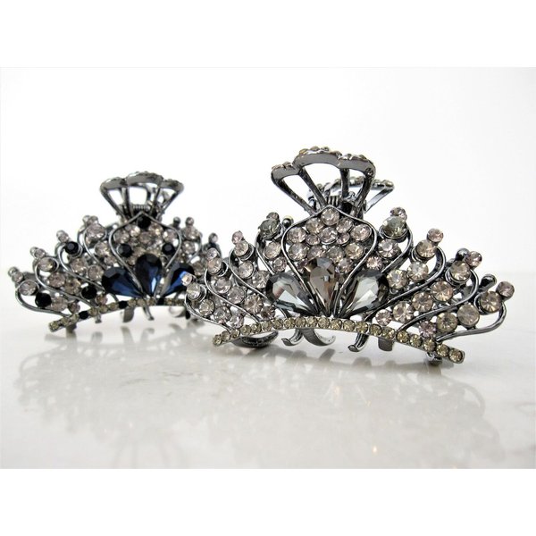 Medium blue or smoke gray crystal metal hair claw clip bridal clip (Primary color: Gray)
