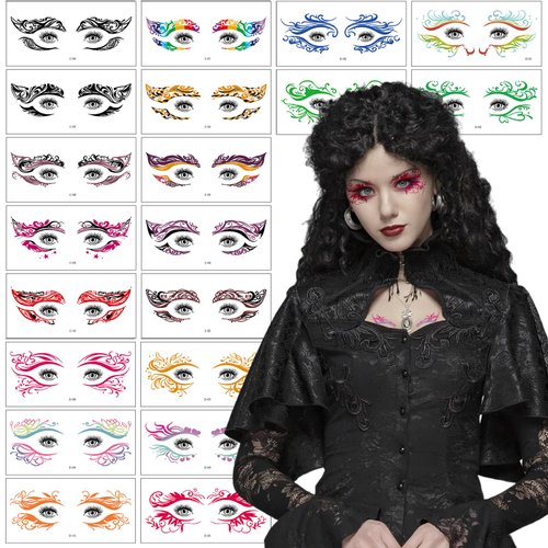 20 Pairs Eyeliner Temporary Tattoo Stickers Eye shadow Decals for Women's Makeup Colorful Rainbow Face Eye Lace Tattoos Stickers for Halloween Christmas Stage Masquerade Carnival Party