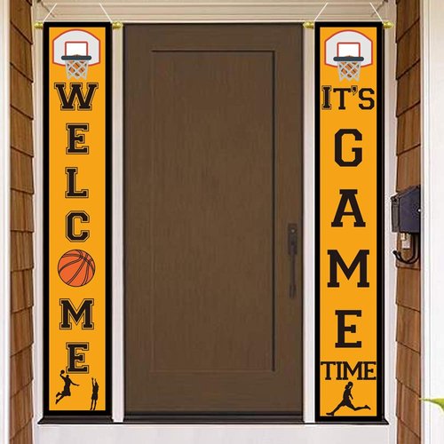 Basketball Party Supplies Hanging Porch Sign - Sport/Basketball Birthday Party Decorations Favors Indoor Outdoor Welcome Banner Door Signs
