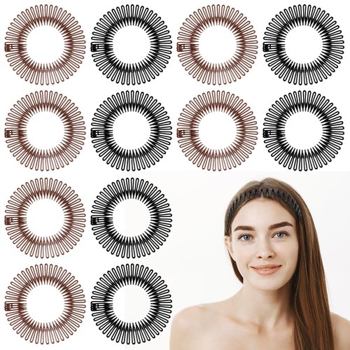 12 PCS Zig Zag Headbands Full Circle Headband with Clips Stretch Headband with Teeth Headband Holder 90s Hair Accessories Stretch Headbands for Women Girls