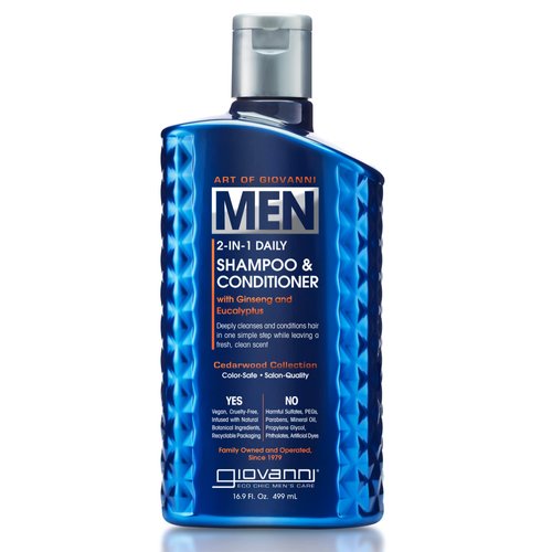 Giovanni Men’s 2-in-1 Daily Body Wash & Facial Cleanser, 16.9 oz., with Ginseng and Eucalyptus, Deeply Cleanses & Moisturizes for Hydrated Skin, Vegan-Friendly, Men’s Cedarwood Collection