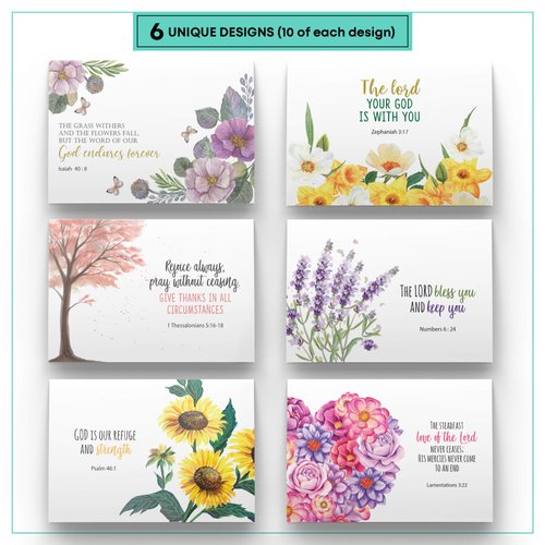 Dessie 60 Inspirational Christian Greeting Cards. 6 Bible Verses. Encouragement Cards. Scripture Note Cards. Blank Inside for All Occasions. Assorted Color Envelopes and Blessed Gold Seals