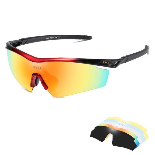 DUCO Polarized Sports Cycling Sunglasses for Men with 5 Interchangeable Lenses for Running Golf Fishing Hiking Baseball