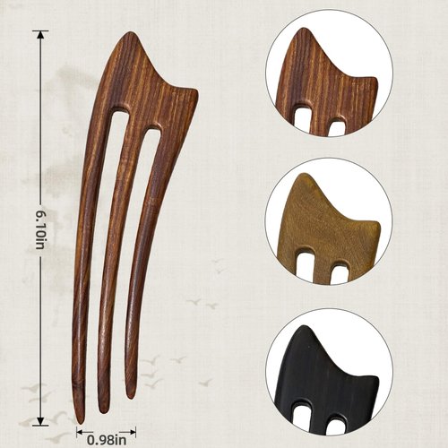 CHOISBEING Wooden French Hair Fork Handmade 3-Prong Hair Stick for Women Ebony Hair Chopsticks for Buns Chignon Hair Pins Accessory (3-Rosewood)