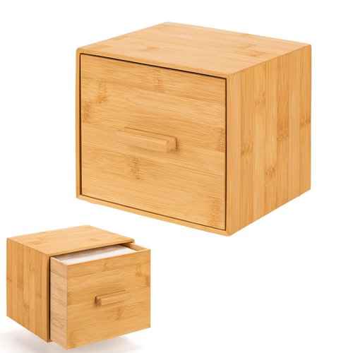 Aosuhzsku Bamboo Box with Drawer for Clean Towels XL, Face Towel, Disposable Makeup Remover Dry Wipes, Facial Wash- Bamboo Box Container Face Cleaning for Skin Care Face Towels Organizer
