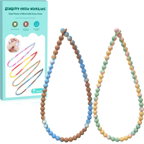 Teething Necklace for Baby - Integrated Safety Design for Toddler, Sensory Chew Necklace for Kids, Boys, Girls with Autism, ADHD, Fidget - Nursing Breastfeeding Necklace for Mom