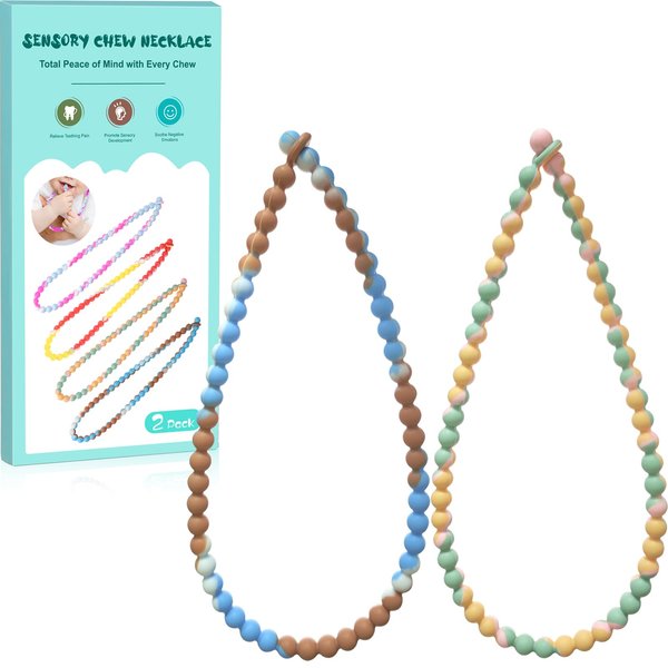 Teething Necklace for Baby - Integrated Safety Design for Toddler, Sensory Chew Necklace for Kids, Boys, Girls with Autism, ADHD, Fidget - Nursing Breastfeeding Necklace for Mom