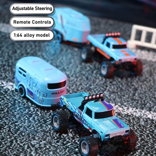 Edottbag Mini Rc Truck with Trailer, Mini Rc Monster Truck, Monster Truck Toys, 2.4Ghz All Terrain Off-Road Monster Truck, 1:64 Scale Alloy,Speed/Steering Adjustable,Remote Control Car (with Trailer)