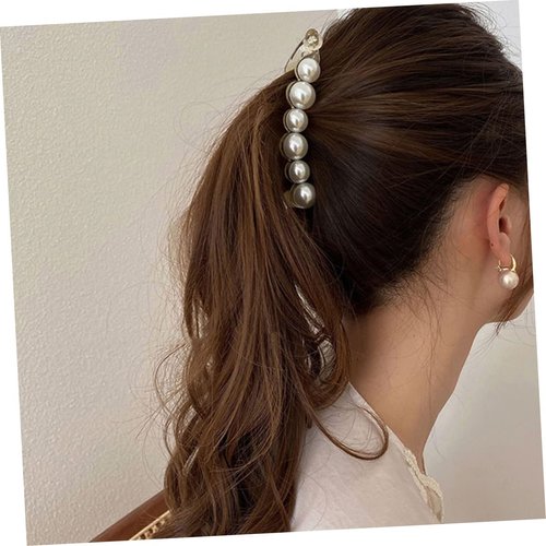 FRCOLOR Pearl and Fishtail Banana Clip, Jumbo Hair Clasps with Faux Pearls for Ponytail Styling