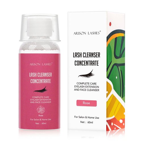 Eyelash Cleanser Concentrate 60ml Professional Lash Extensions Shampoo Natural Foaming Cleanser for Extensions Lashes with Salon Home Care-Makes 12 Bottles 60ml Eyelash Shampoo (Rose)