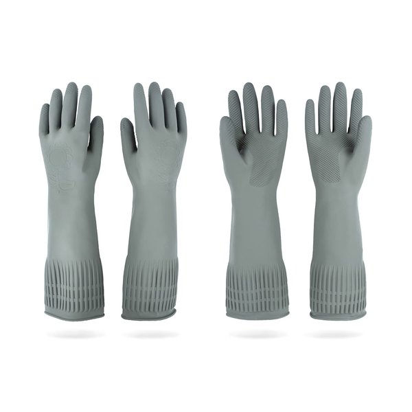 DABOGOSA MAMISON 2 Pairs Rubber Gloves(Grey, L) - Long Rubber Gloves Dishwashing Gloves