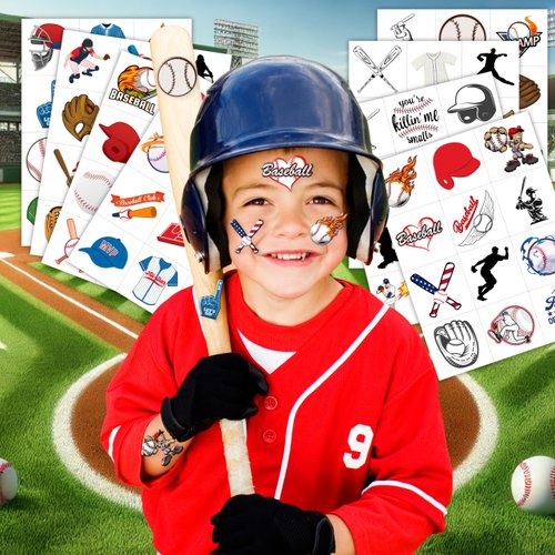 Baseball Temporary Tattoos Birthday Party Supplies Decorations 96 PCS Tattoos Stickers Sport Game Player Summer Olympic Cute Party Favors Kids Boys Girls Gifts Ideas Classroom School Prizes Themed