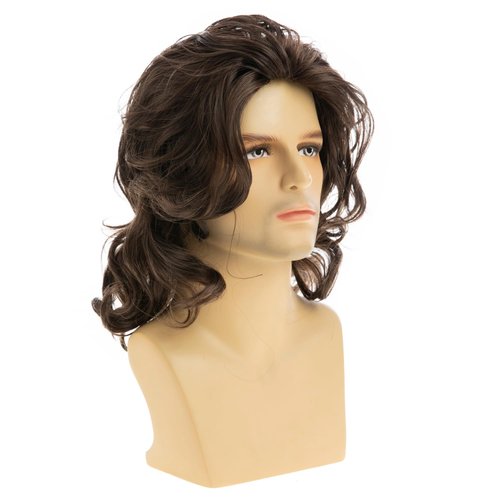 Wiwige Mens Wig Long Wavy Brown Wig for Male Heat Resistant Synthetic Hair Cosplay Party Costume Wig