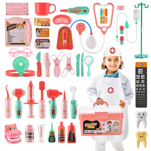 BELLOCHIDDO 44Pcs Doctor Kit for Kids, Pretend Play Educational Doctor Set, Medical Dr Kit with S...