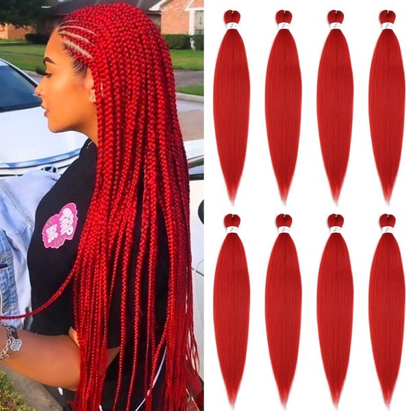 Pre stretched Braiding Hair 30 Inch 8 Packs Professional Hair Extensions Synthetic Braid Hair Crochet Braids Soft Yaki Texture Hot Water Setting(30",red)