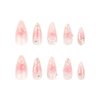 Pink Press on Nails Medium Almond Fake Nails Ombre Full Cover False Nails with Designs Bow Flower Rhinestone Glue on Nails Gradient Pink Acrylic Stick on Nails Cute Artificial Nails for Women 24Pcs