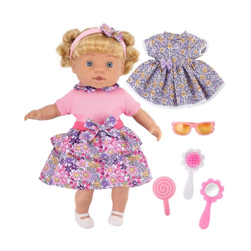 GAGAKU 13 Inch Baby Doll with Hair,Girl Baby Dolls for Toddlers 1-3 Accessories Toy Set with Golden Hair,2 Sets Clothes,Shoes, Hairband,Glasses,Mirror,Comb,Lollipop Baby Girl Playset