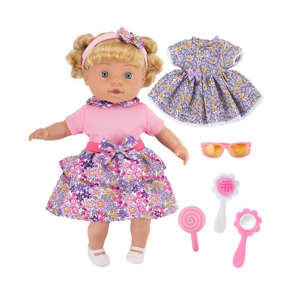 GAGAKU 13 Inch Baby Doll with Hair,Girl Baby Dolls for Toddlers 1-3 Accessories Toy Set with Golden Hair,2 Sets Clothes,Shoes, Hairband,Glasses,Mirror,Comb,Lollipop Baby Girl Playset