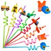 24 PCS Construction Drinking Straws Reusable Excavator Bulldozer Blender Truck Plastic Beverages Cocktail Straw with Cartoon Decoration for Kids Construction Party Supplies Favors, 8 Styles