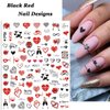SINSEN Heart Nail Stickers - 6 Sheets Hearts Nail Decals for Women - 3D Self Adhesive Heart Nail Art Stickers - Black Red Heart Love Angel Cupid Nail Designs DIY Valentines Manicure Decorations
