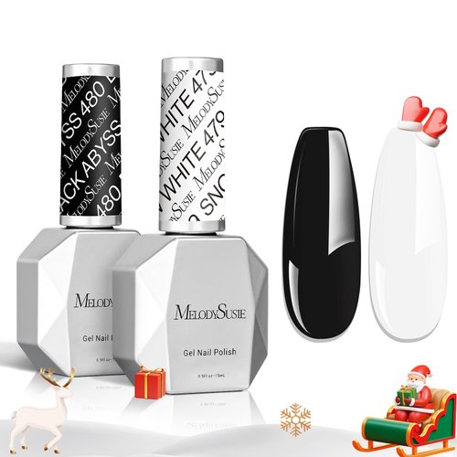 MelodySusie Thick Gel Nail Polish Set- 2 Pcs 15ML Black &amp; White Gel Polish Set Soak Off UV LED Wh...