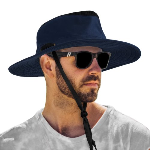 SUN CUBE Wide Brim Sun Hat for Men Outdoor, Women Sun Protection Safari Hat, Hiking Boonie Hat UV, Fishing Summer Hat for Beach Camping UPF 50+, Navy Blue