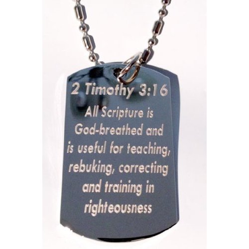 Timothy 3:16 Bible Biblical Verse "All Scriptures ARE God-breathed..." Christ Christian Christianity Logo Symbols - Military Dog Tag Luggage Tag Key Chain Keychain Metal Chain Necklace