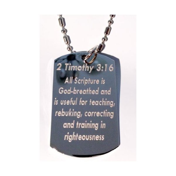 Timothy 3:16 Bible Biblical Verse "All Scriptures ARE God-breathed..." Christ Christian Christianity Logo Symbols - Military Dog Tag Luggage Tag Key Chain Keychain Metal Chain Necklace