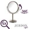 JERDON Model's Choice Two-Sided Tabletop Makeup Mirror - Makeup Mirror with 5X Magnification & Swivel Design - Portable 5.5-Inch Diameter Mirror in Nickel Finish - Model MC105N