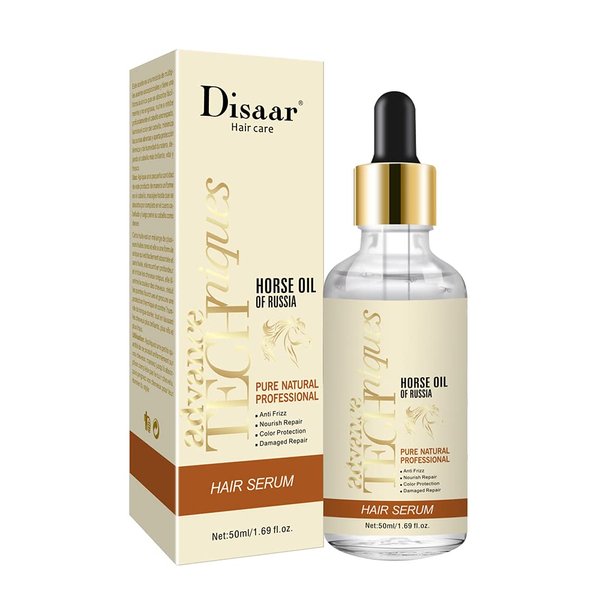 DISAAR Beauty Hair Serum Anti Frizz Nourish Damaged Repair Color Protection Pure Natural Professional Advance Techniques Care 50ml/1.69oz (Horse Oil Of Russia)