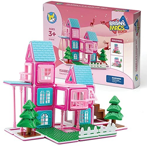 Play Brainy BrainyMags Magnetic Tiles Building Toys Isabella&#39;s House Set with 88 Pieces 3D Magnet...