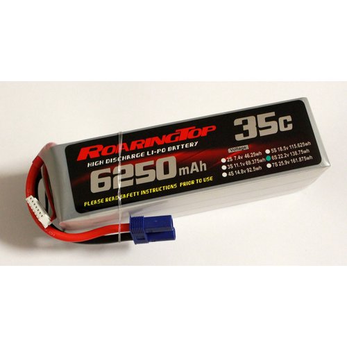 RoaringTop LiPo Battery Pack 35C 6250mAh 6S 22.2V with EC5 Plug for RC Car Boat Truck Heli Airplane