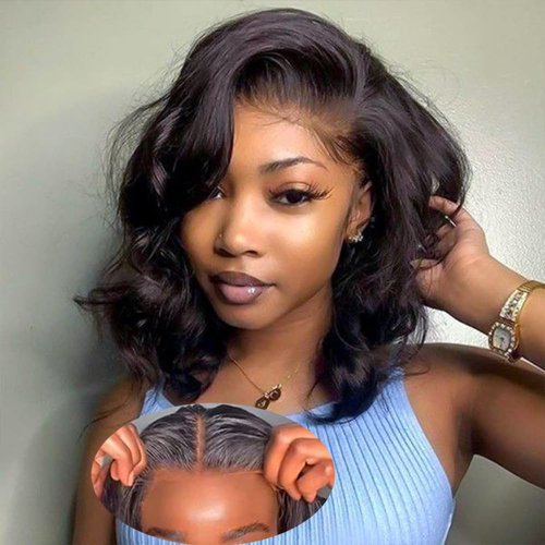 Laceager Wear and Go Glueless Bob Wig Human Hair Pre Plucked Body Wave Lace Front Wigs Human Hair Pre Cut Lace 180% Density New Upgraded No Glue 4X4 Closure Wigs For Black Women 14 Inch