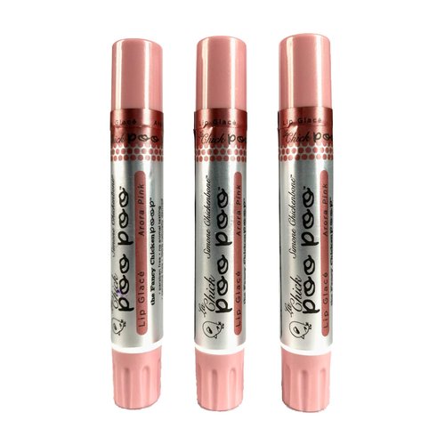 Lip Shimmer by Simone Chickenbone - 100% Natural Moisturizer La Chick Poo Poo Tinted Lip Balm - Vitamin E Lip Plumper for Dry, Chapped Lips - 3 Pack Glace Arora Pink. Made in USA