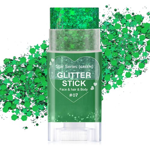 Paminify Green Face Body Glitter Stick, Christmas Hair Glitter Rave Singer Concert for Kids and Women,Face Glitter Green Paint for Hair Eye Clavicle,Waterproof Shimmer Accessories for Parties & Events
