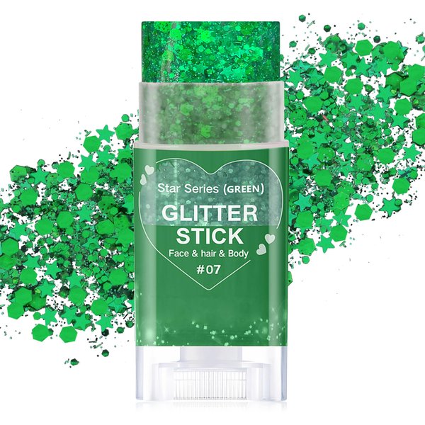 Paminify Green Face Body Glitter Stick, Christmas Hair Glitter Rave Singer Concert for Kids and Women,Face Glitter Green Paint for Hair Eye Clavicle,Waterproof Shimmer Accessories for Parties & Events